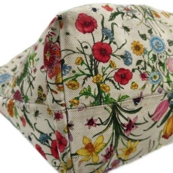 Gucci Women's Beige Pink Garden Print Tote Bag Leather Handles - Picture 5 of 10